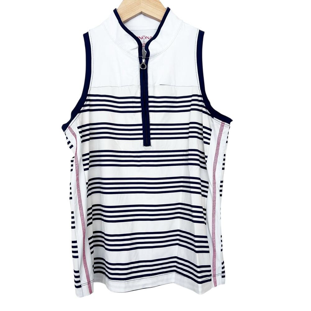 Kinona White Black Striped Golf Tank Top Sz S